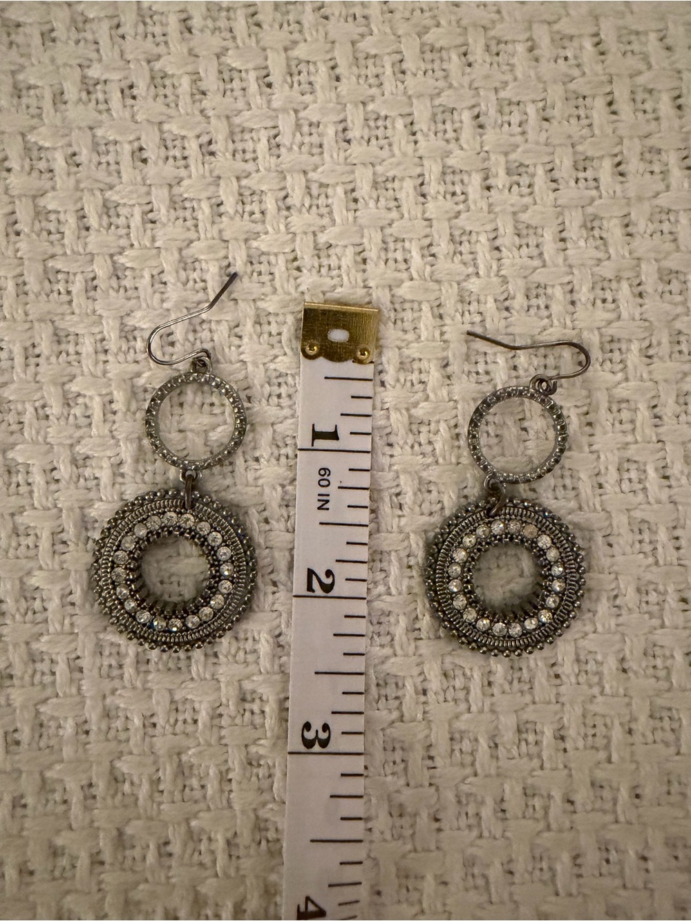 Vintage Lucky Silver-Tone Crystal Double Circle Drop Earrings